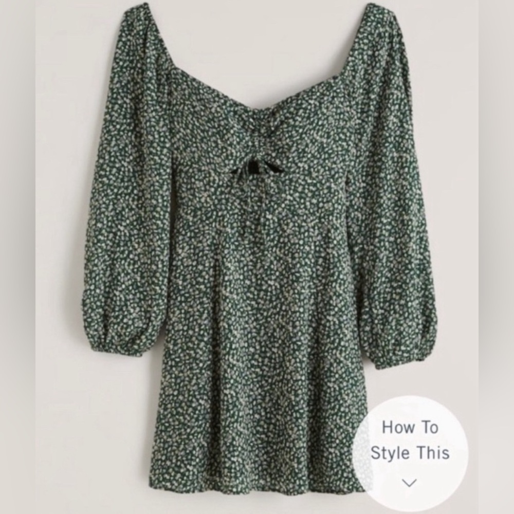 Abercrombie & Fitch Long Sleeved Cinch Front Mini Dress, Green, Size M
